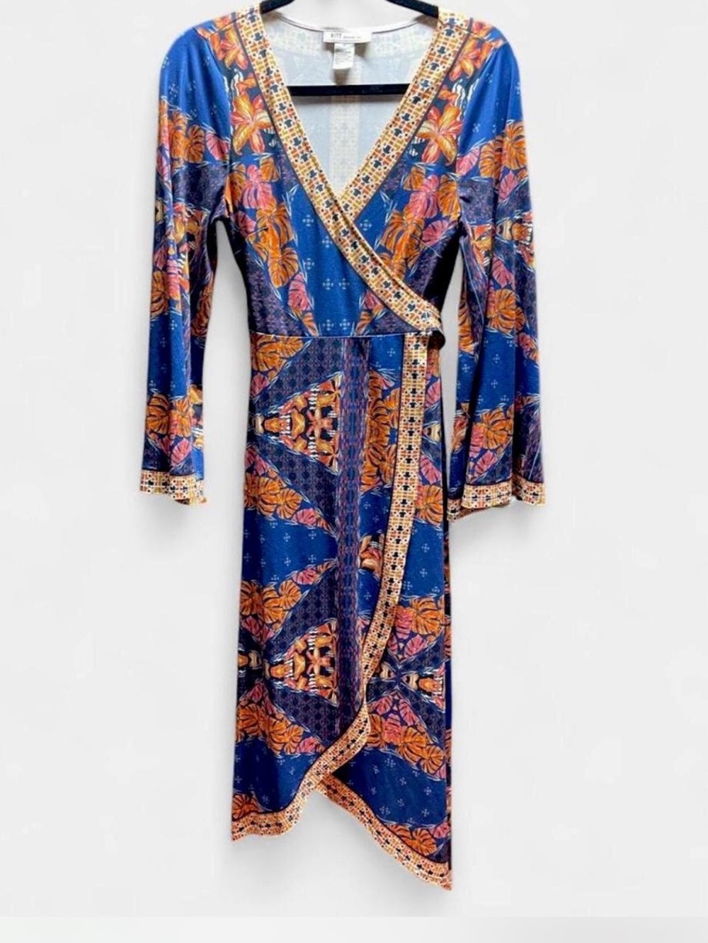 Blue Floral Wrap High-Low Dress